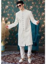 Art Silk Cream Groom Wear Thread Work Readymade Sherwani